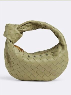 Woven Knot Handle Shoulder Bag in Olive Green